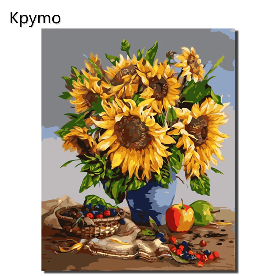 Kpymo DIY картинки для раскраски по номерам с цветами Розовая композиция цветок