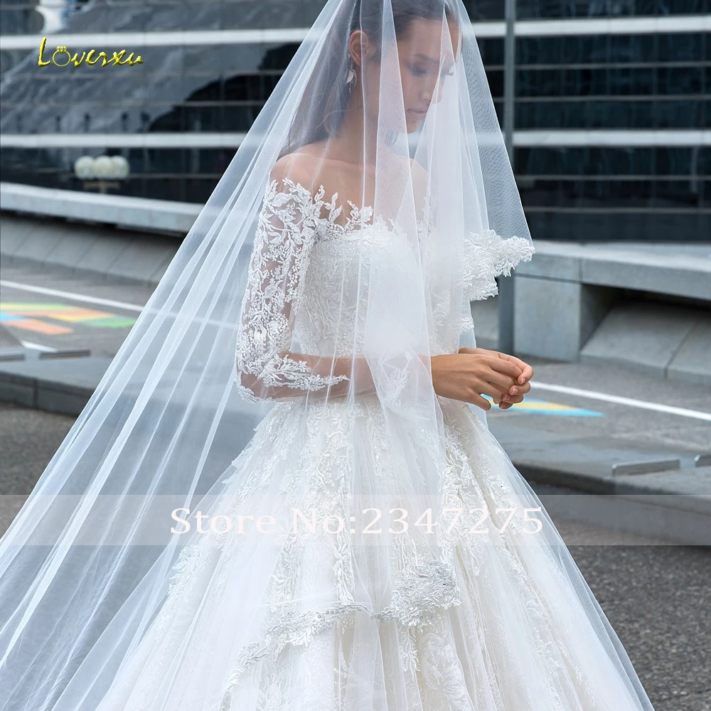

Loverxu Sexy Illusion Long Sleeve Lace Princess Wedding Dresses 2019 Luxury Appliques Beaded Chapel Train Vintage Bridal Gowns