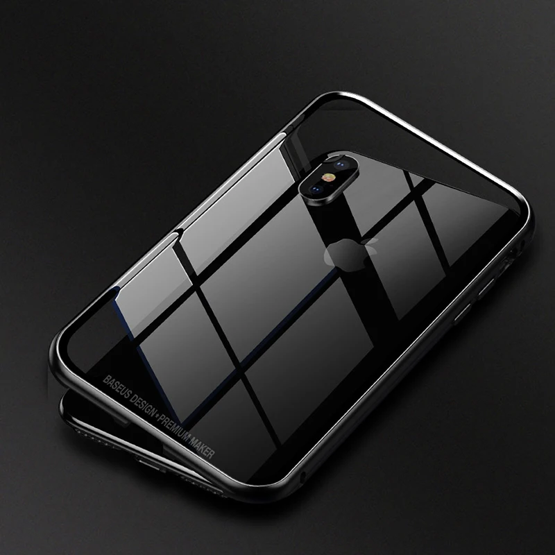 Магнитный адсорбционный чехол Baseus Magneto для iPhone X Металлический бампер+ закаленное стекло 9 H для iPhone X чехлы для телефонов
