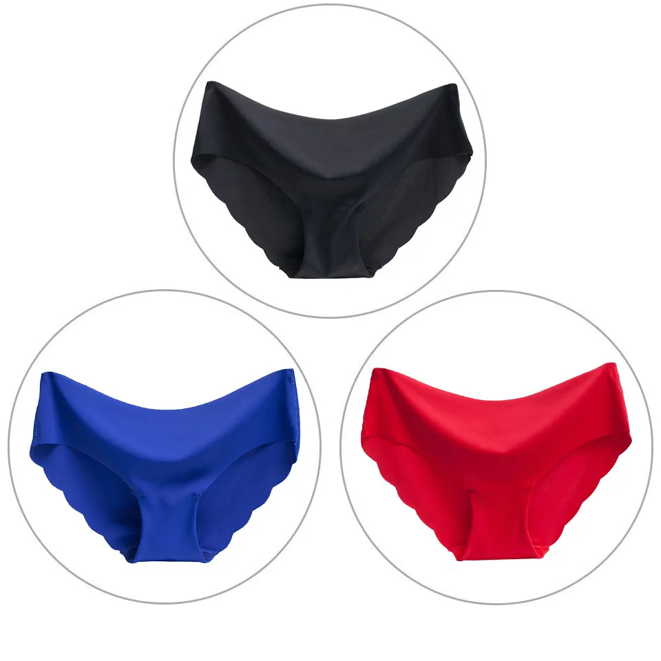 balck blue red 3 шт./лот, женские трусы, сексуальные Однотонные трусы с оборками, нижнее белье, Дамское белье размера плюс, бесшовное Ультра тонкое, высокое качество - Цвет: balck blue red