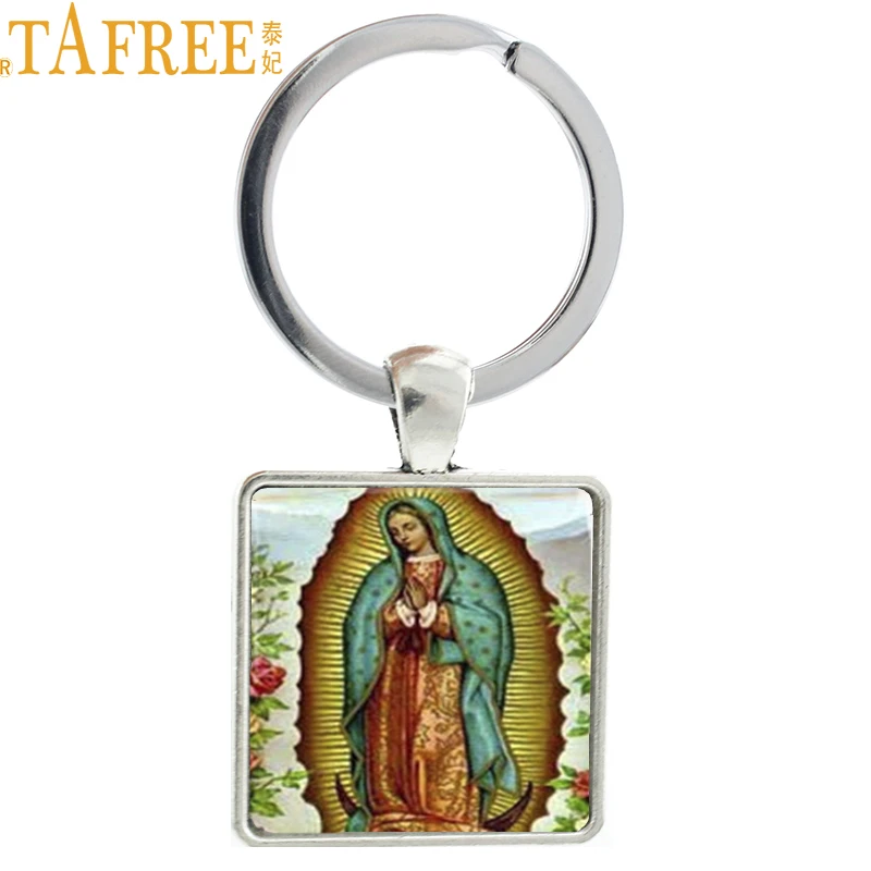 TAFREE Our Lady of брелок для ключей Guadalupe квадратная винтажная благословная Дева Мария