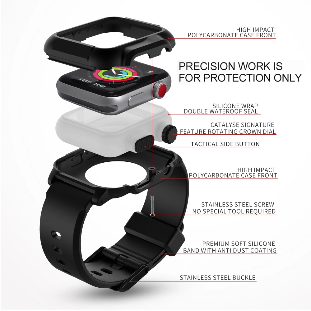 Waterproof Shock Proof Impact Resistant case for Apple Watch series 3 2 Soft Silicone band for iwatch band 42mm accessories