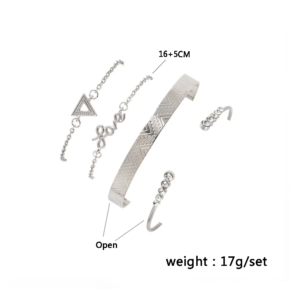 4 шт./компл. богемные браслеты Любовь буквы Кристалл геометрический серебряный