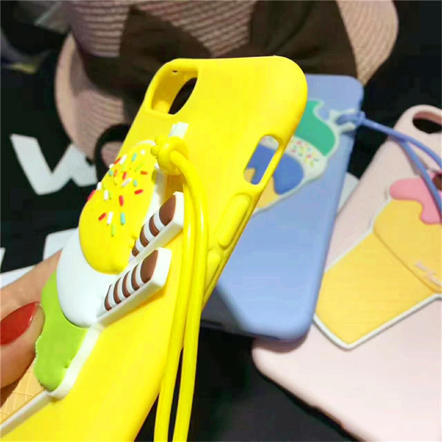 3D мультфильм милый мороженое телефона Чехлы для iPhone 6 S плюс шнур Мягкие