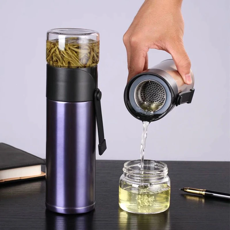 Thermos Bottle Vacuum Mug Insulated Stainless Steel Multifunction Creative Glass Tea Cup and Filter Man Gift Office | Дом и сад