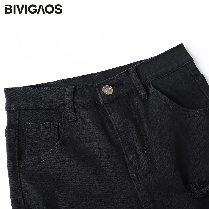 BIVIGAOS Женские повседневные модные рваные джинсы черного цвета с высокой талией