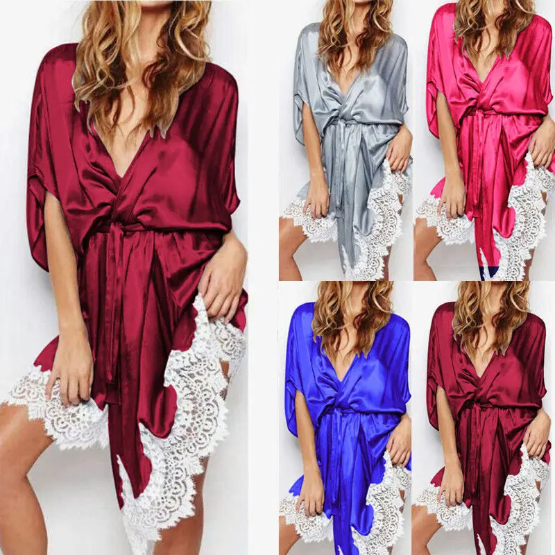 Женское кружевное белье однотонное ночное с v-образным вырезом ночная рубашка