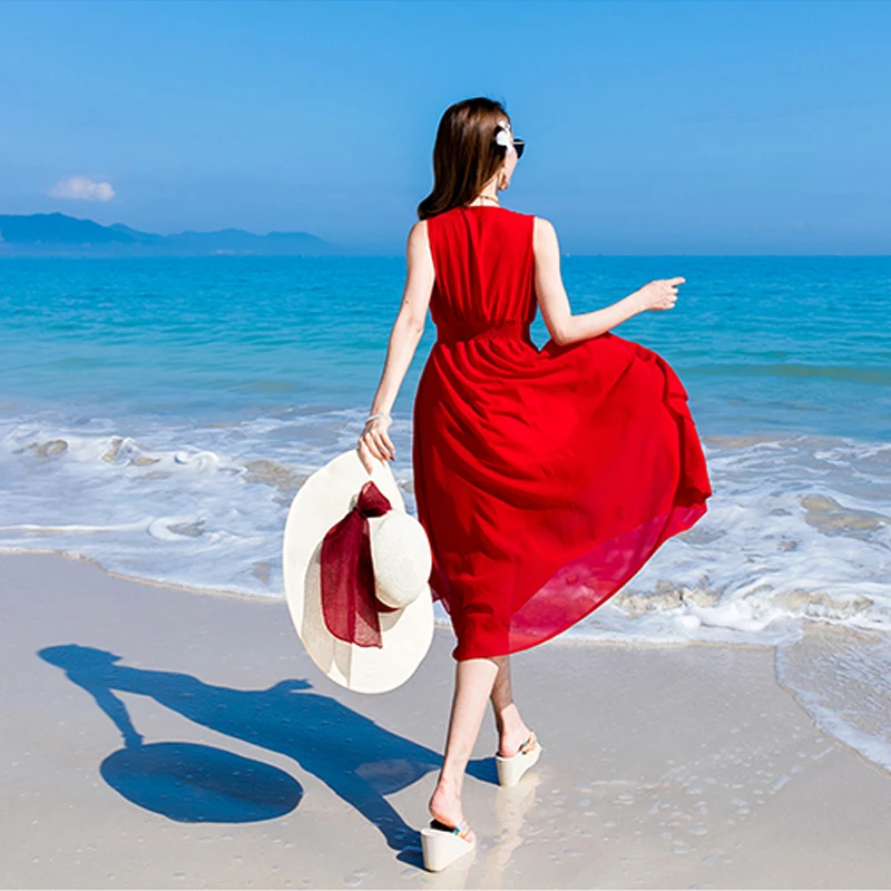 Ailegogo Summer Beach Solid Color Long Dress Women Sexy Ruffles Mid-calf Dresses Casual High Waist White Blue Red Yellow Vestido | Женская