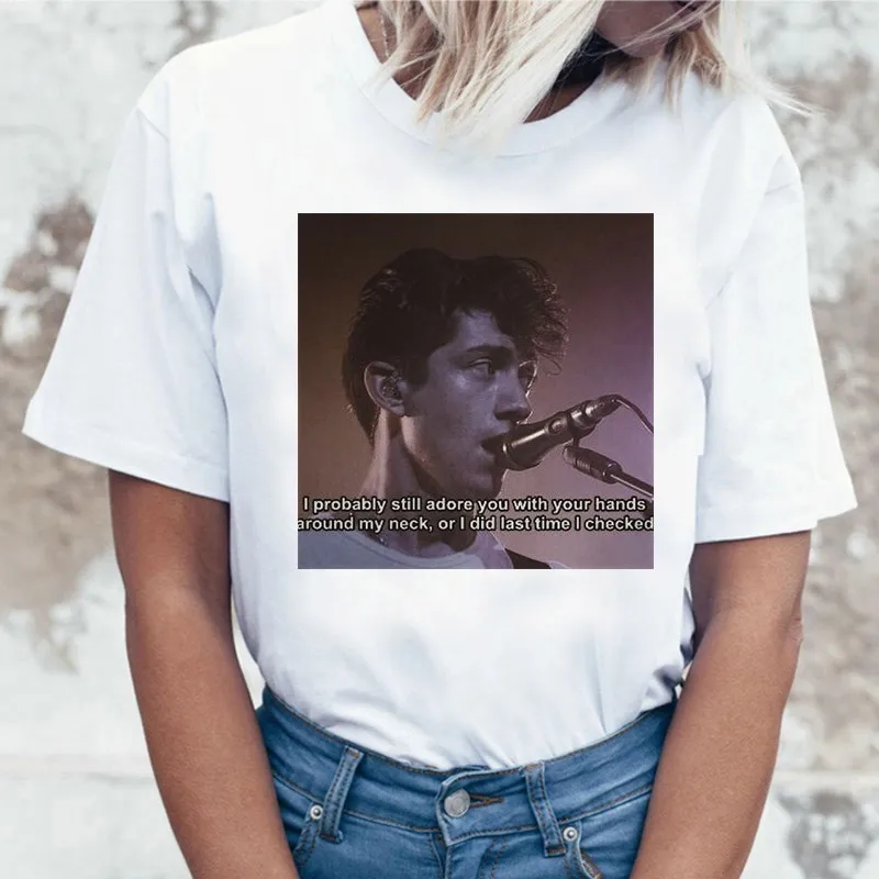 Белая женская футболка с принтом «Arctic Monkeys», летние топы с коротким рукавом и круглым вырезом, женская футболка в стиле панк-рок с буквенным принтом, женская футболка - Цвет: 44534