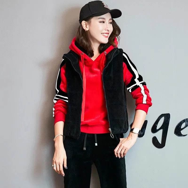 Уличные Женские флисовые толстовки 3 шт. спортивные комплекты цветные зимние