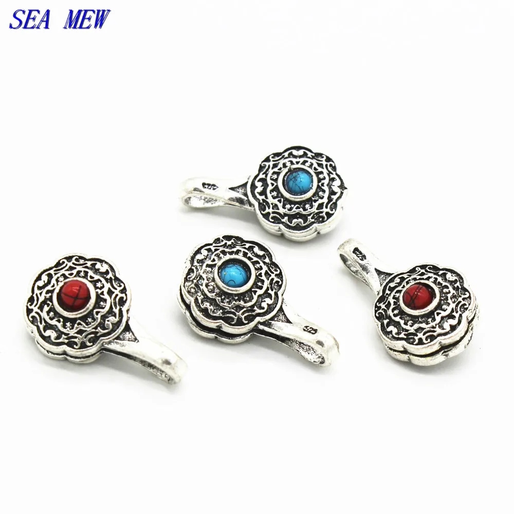 

SEA MEW 14*24mm Tibetan Turquoise Red Blue Cupronickel Spacer Beads Counter With Clip Charm For Jewelry Making 5PCS