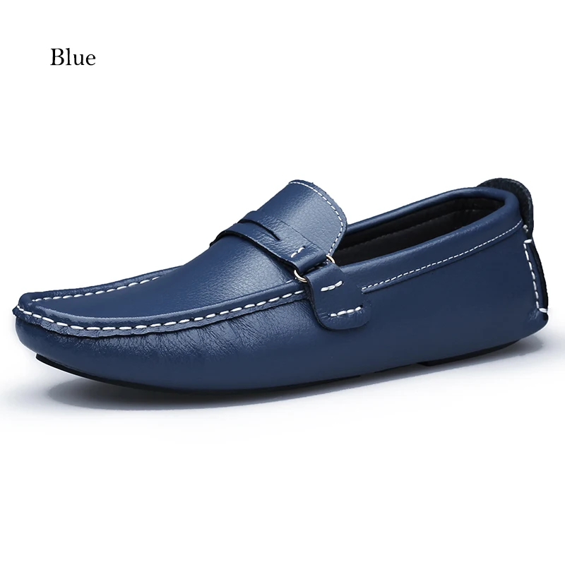 Blue ALCUBIEREE Fashion Mens Flats Penny Loafers Spilt Leather Driving Shoes Male Boat Shoes Smooth Solid Moccasins Big Size Shoes 48 - Color: Blue