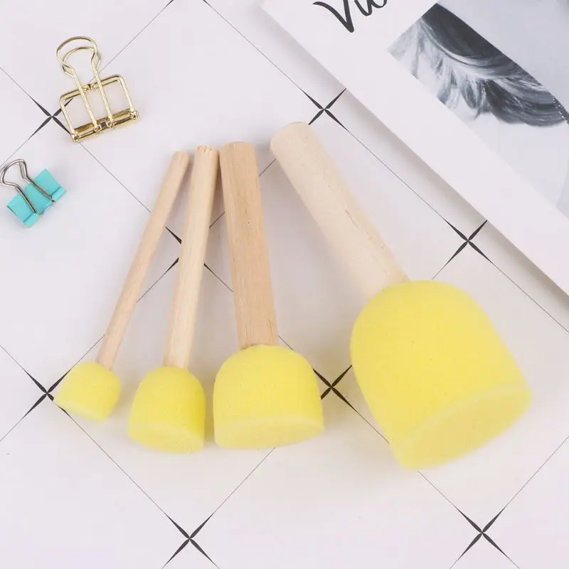 

4pcs/set Wooden Handle Sponge Head Children DIY Tool Stamp Paint Brush