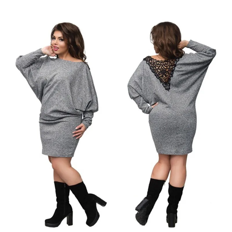 Женское трикотажное платье с рукавом летучая мышь|lace dress|sexy women dressdress plus size |