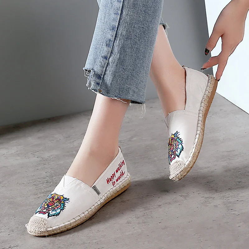 A50 White NKAVQI/Женская парусиновая обувь без шнуровки на нескользящей плоской подошве; обувь в рыбацком стиле; женские весенние эспадрильи; женские лоферы; женская дышащая обувь на плоской подошве с принтом - Цвет: A50 White