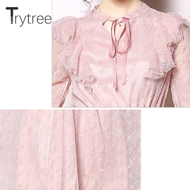 Trytree/весенне-летнее платье элегантное кружевное женское розовое с бантом и