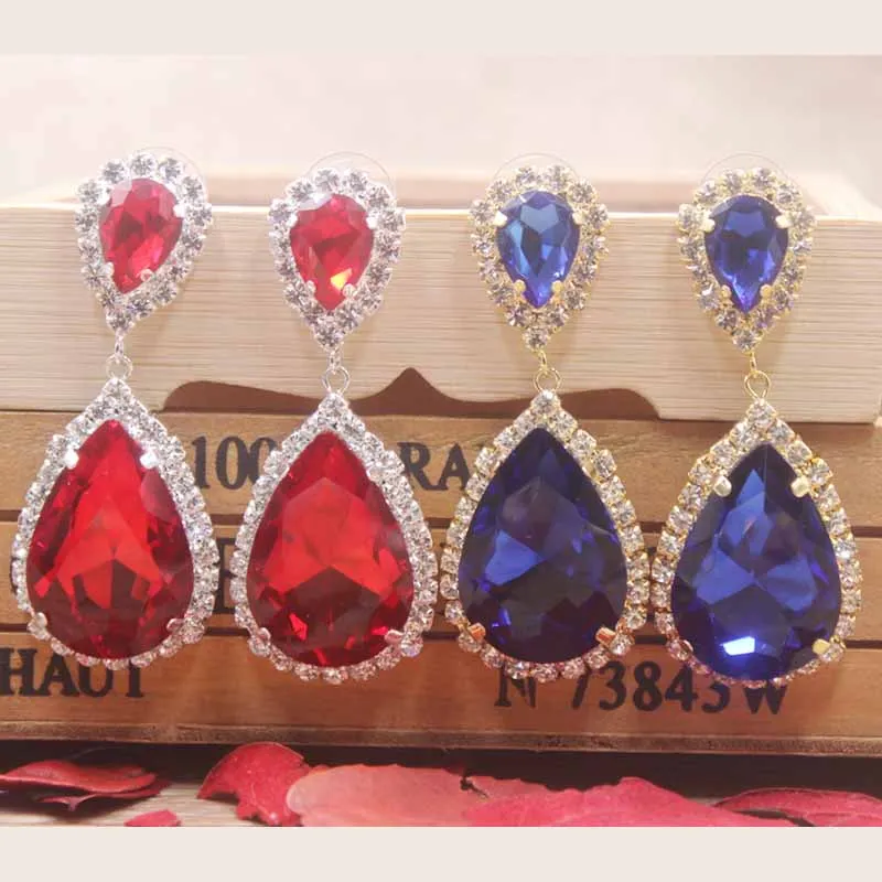 Женские Висячие сережки со стразами в форме капли серьги желтого/синего/красного