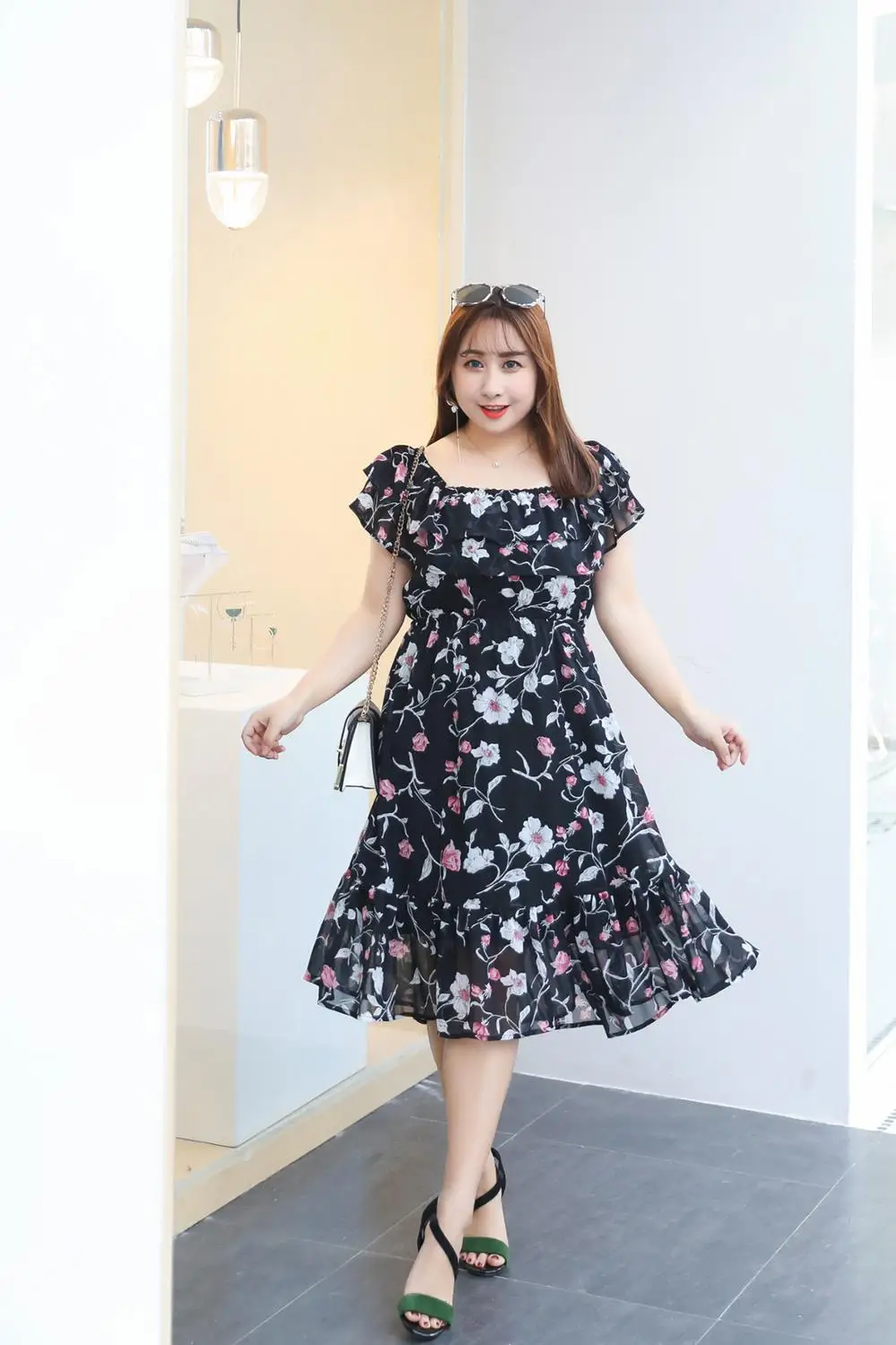 Женское шифоновое платье с оборками MINSUNDA Повседневное средней длины открытыми