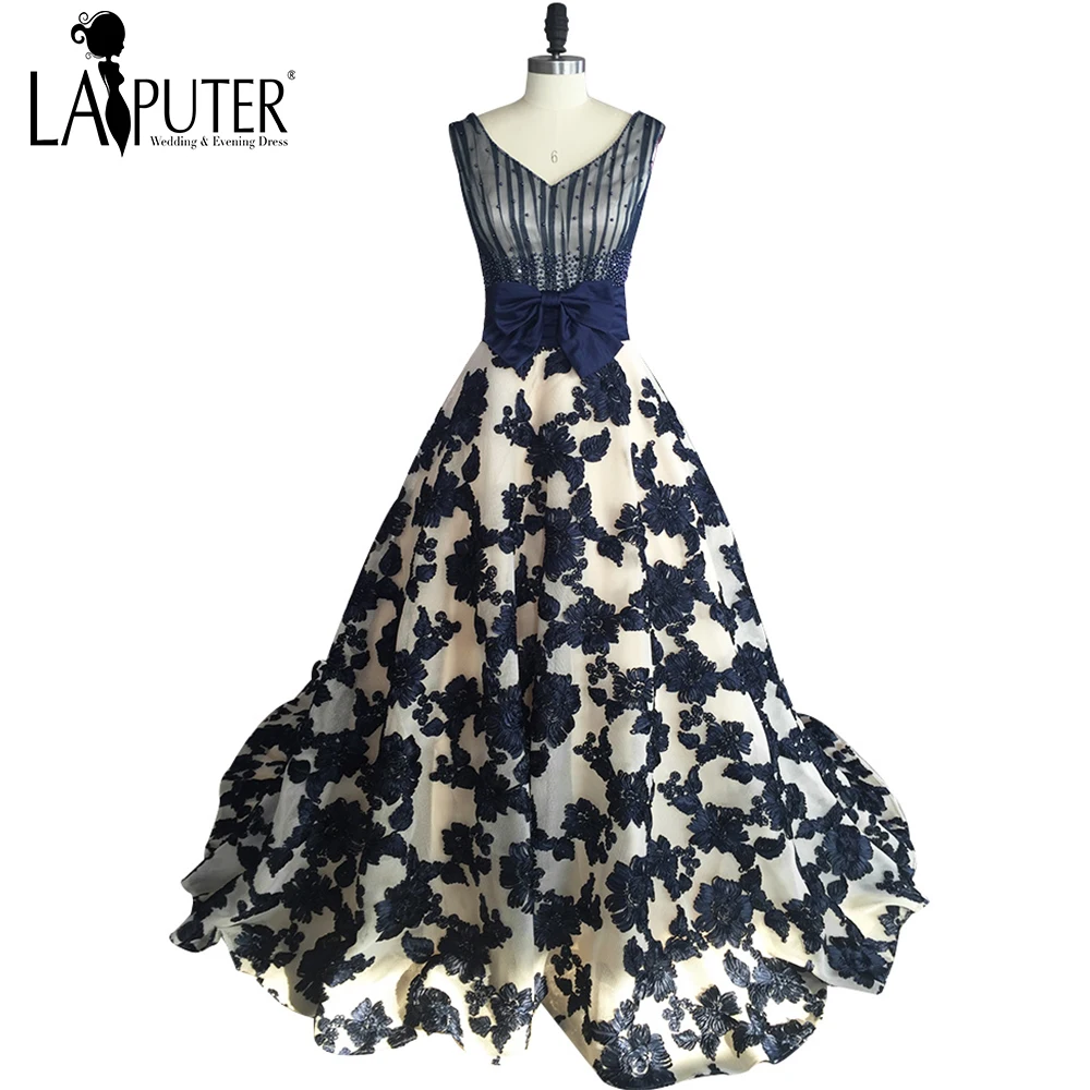 2017 новое поступление сексуальное синее кружевное Пышное Бальное Платье с v