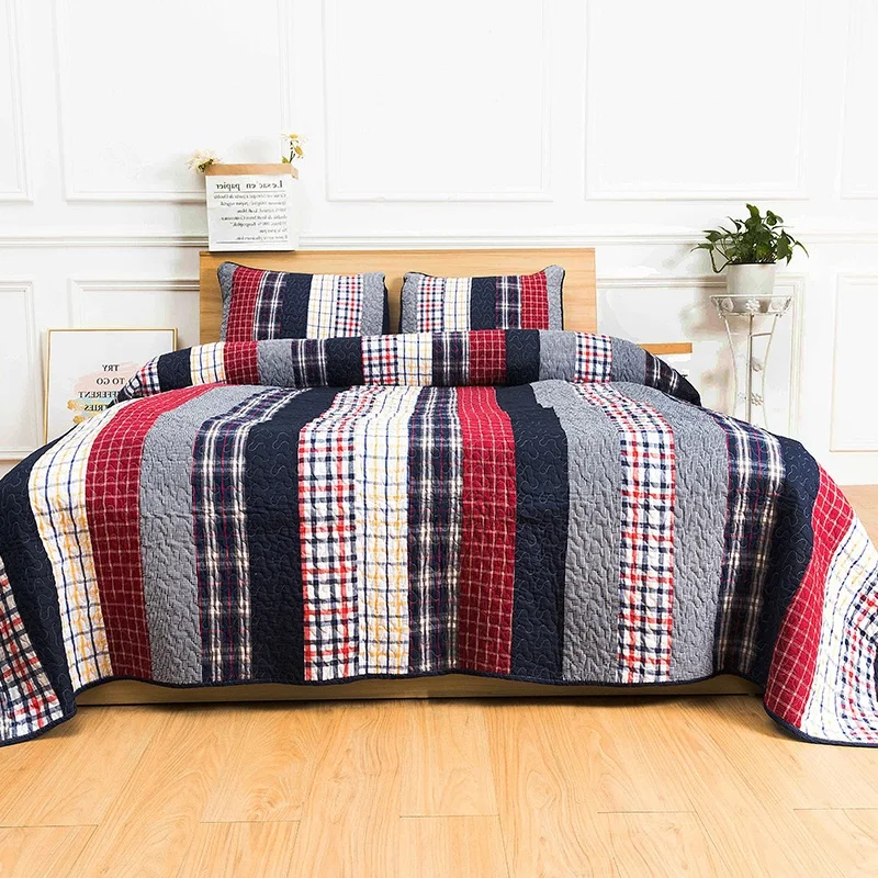 

Quality Cotton Bedspread on the Bed Quilt Set 3PCS Plaid Patchwork Bed Cover King Size Quilted Coverlets Summer Blanket