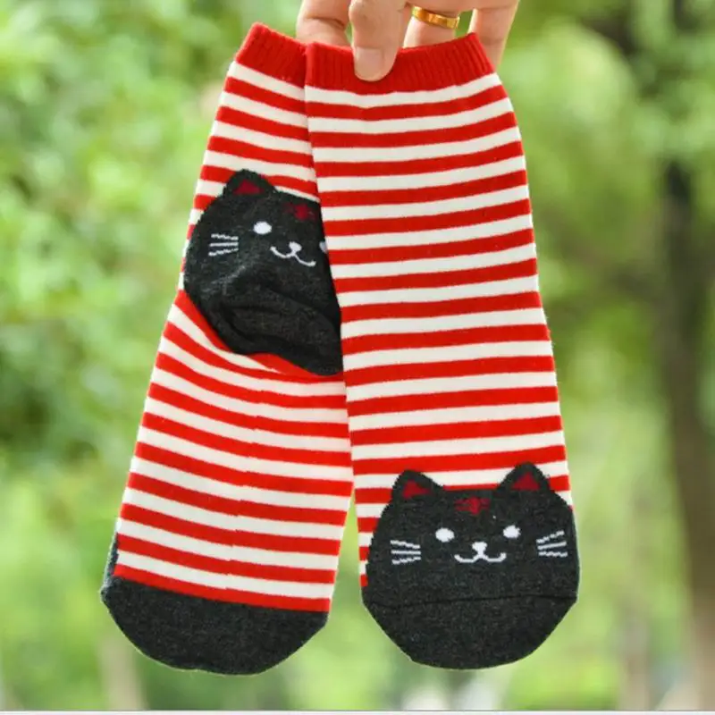 1 пара женские хлопковые носки в полоску|socks winter|womens cotton sockscat socks |
