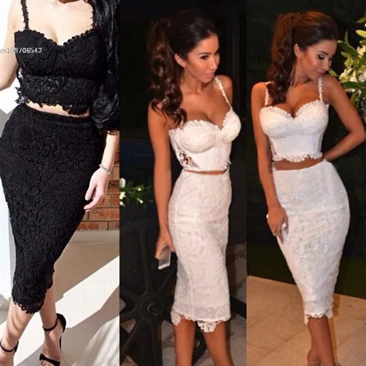 Мода Новый Ремень Цветок Из Двух Частей Кружевном Платье Белый Черный Середины