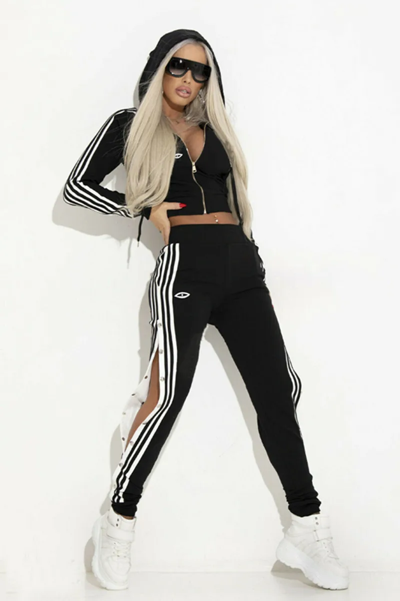 Для женщин Комплект из 2 предметов в полоску с длинными рукавами толстовки Zipper Crop