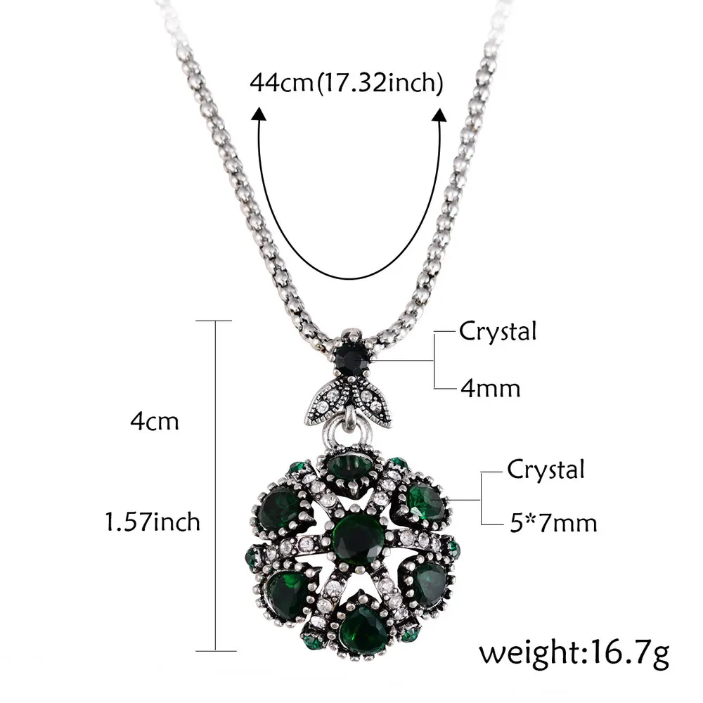 Женское винтажное ожерелье кулон с зелеными кристаллами Красного цвета из