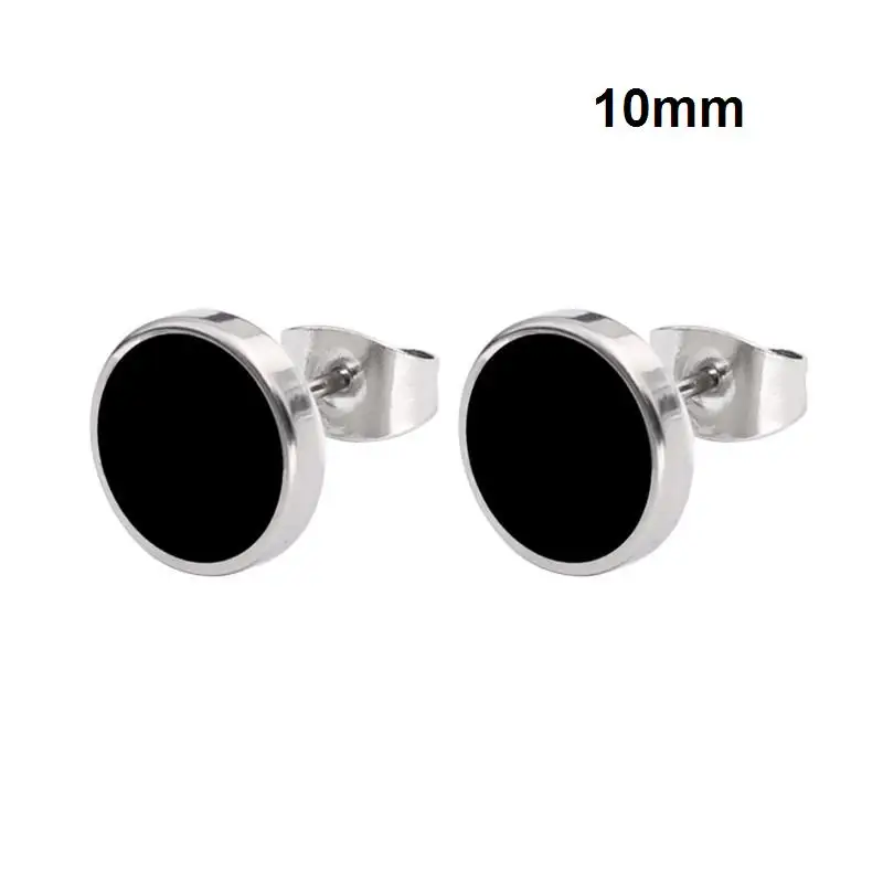 10MM SHUANGR, модные, 1 пара, круглой формы, Винтажные серьги-гвоздики для мужчин, трендовые, вечерние, черные серьги, ювелирные изделия для мужчин и женщин, унисекс - Окраска металла: 10MM
