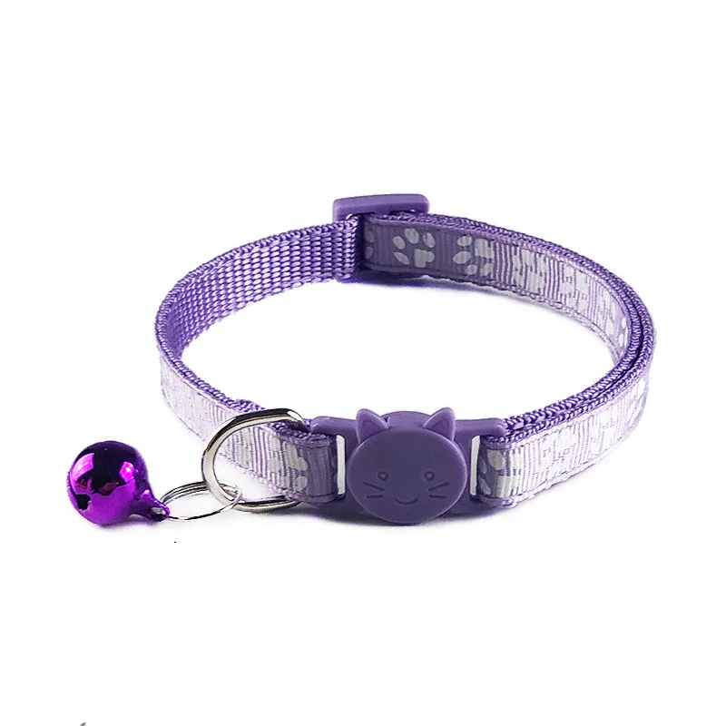 Lavender Прекрасный Маленький отпечаток ноги ошейник для домашних животных нейлоновая ткань с колокольчиком котенок щенок цепь ошейник для собак и кошек - Цвет: Lavender