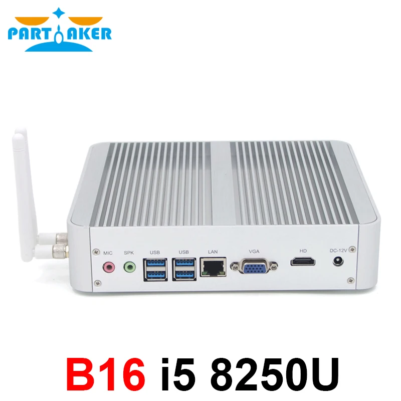 Мини компьютер Kaby Lake R 8 го поколения четырехъядерный безвентиляторный мини ПК Win