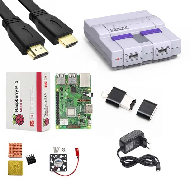 Kit D Retroflag SUPERPi Чехол-U NESPi чехол+ Raspberry Pi 3 Model B/B+ Наборы+ 5V 3A Мощность адаптер+ теплоотвод+ вентилятор+ HDMI для RPP 3B/3B - Цвет: Kit D