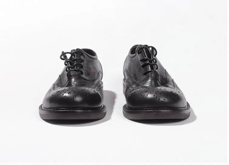 Dress Shoes Men Lace Up Genuine Leather Smart Casual Carved Brogue shoes Handmade Luxury Platform Height Increasing | Обувь