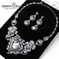 himstory high quality luxury oversize crystal wedding jewelry sets hollow out flower necklaceearrings set for woman