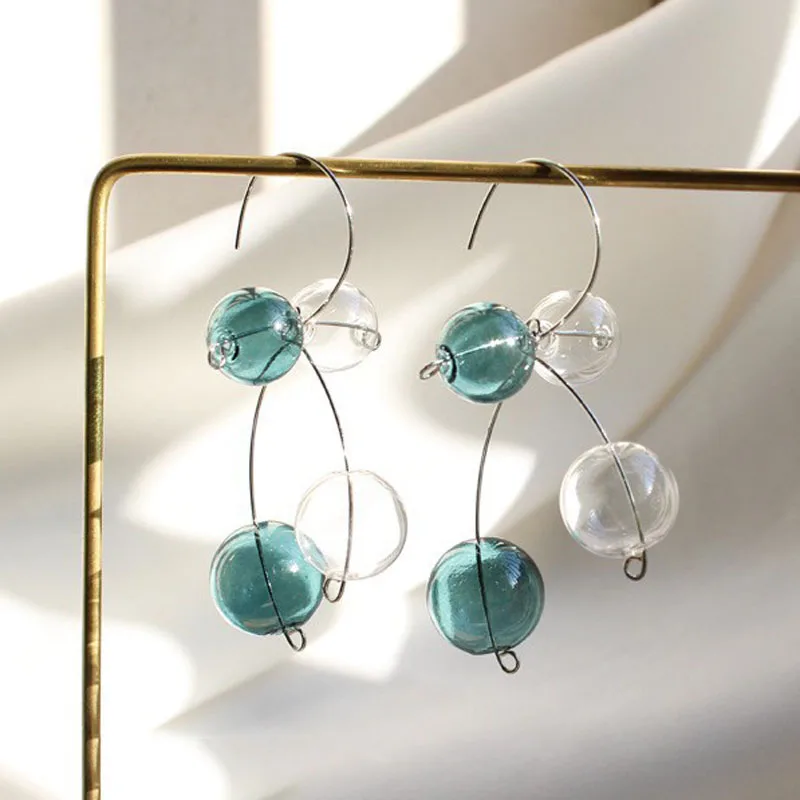 

Korean Cool Style Bubble Dangle Earrings For Women 2020 Vintage Handmade Blown Glass Ball Long Drop Earrings femme bijoux