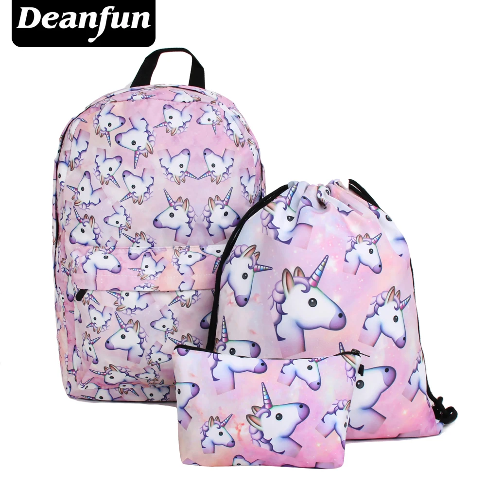 Deanfun 3 шт./компл. Для женщин с принтом Единорог Рюкзак Школьные сумки для подростков Обувь для девочек плечо шнурок Сумки