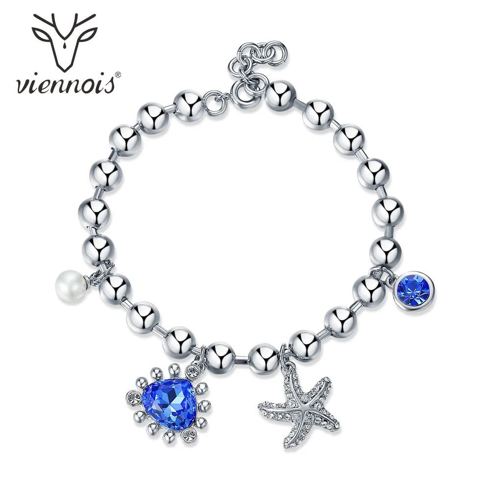 От Viennois покрытие из корейский Стиль браслеты нержавеющей стали для женщин синий
