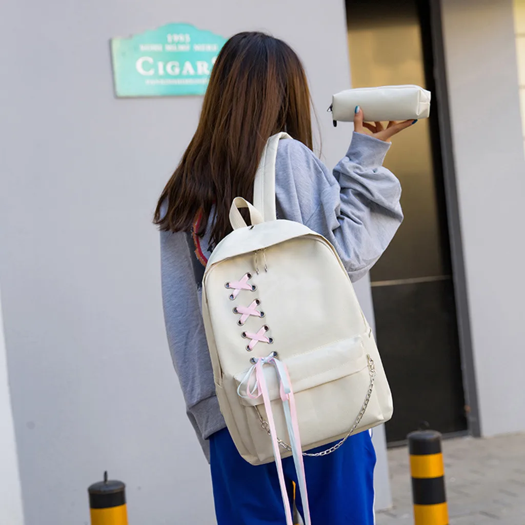 Холщовый Рюкзак с карманом женский рюкзак для студентов сумка бантом Холщовая