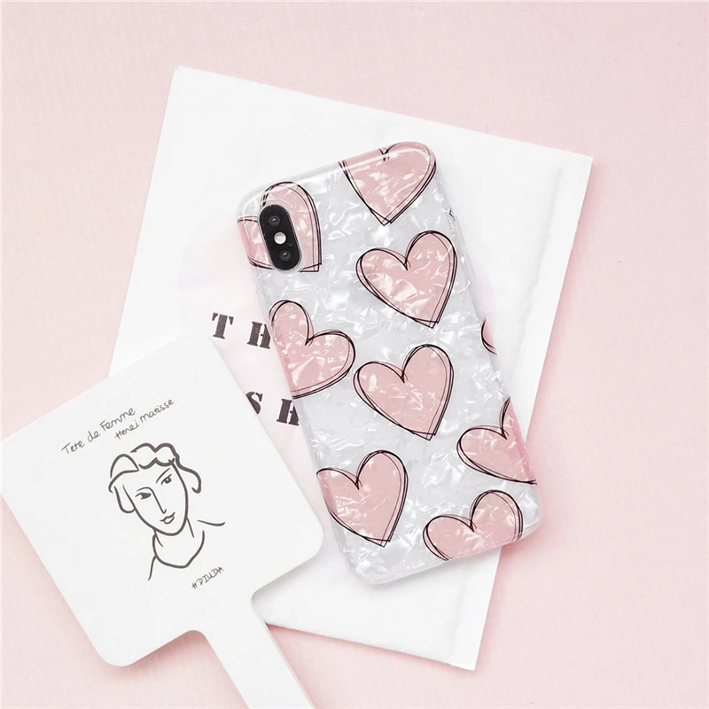 Для iPhone 6 6s 7 8 плюс розовая в виде сердца чехол для X XR XS MAX на заднюю часть роскошный