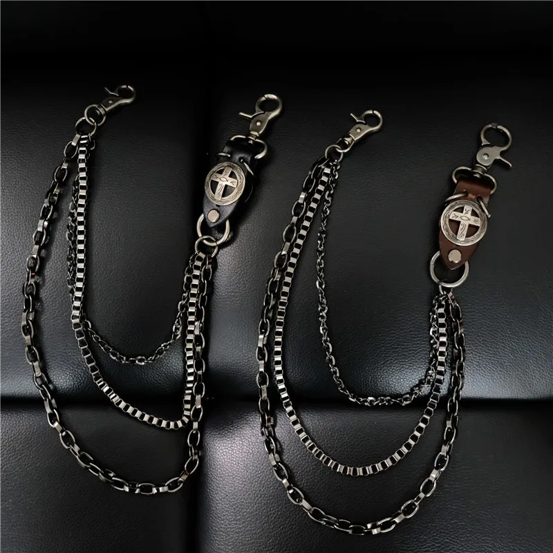 

Punk Hip-hop Belt Waist key Chain Multilayer Male Pants Chain Men Jeans Punk Black Gun Plated bicycle Metal Pants Chains BL63
