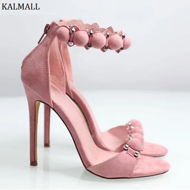 Босоножки KALMALL женские розовые из искусственной замши на высоком каблуке в