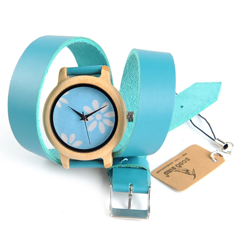 BOBO BIRD бамбуковые часы для женщин новая мода Reloje Mujer 2017 цветной длинный кожаный