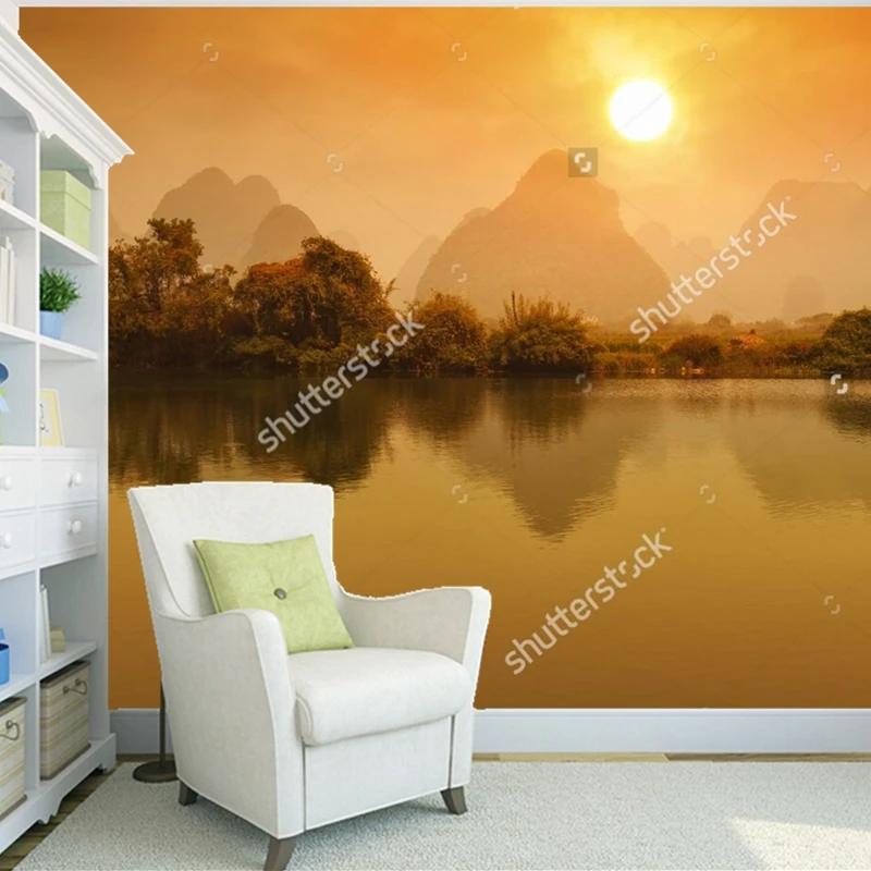 Обои на заказ из Китая пейзаж заката в гилине природный для гостиной спальни