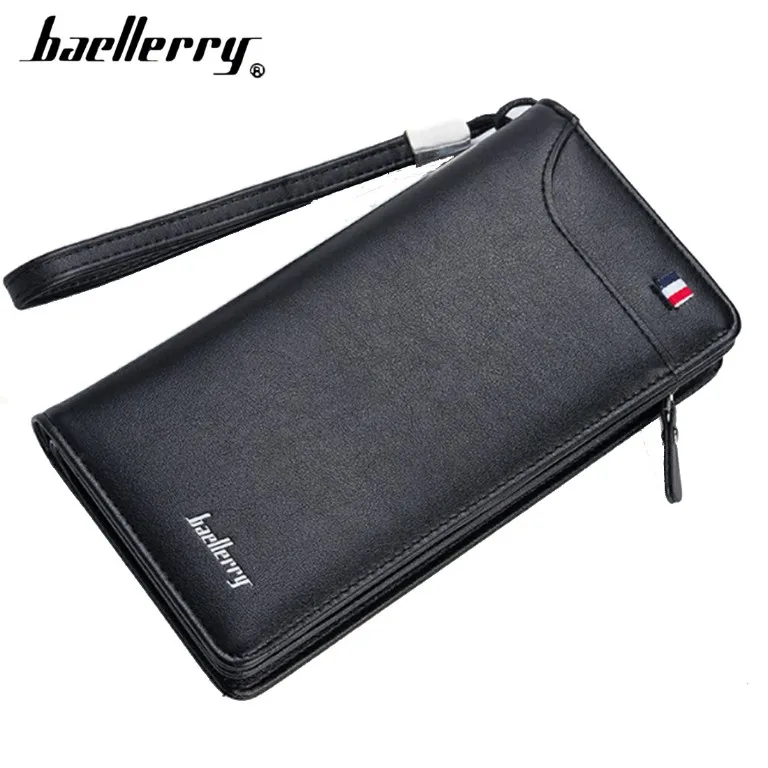 Black Мужские кошельки baellerry, длинные держатели для карт из искусственной кожи, высокое качество, на молнии, с карманом для телефона, мужской кошелек, модный бренд, мужская сумка - Цвет: Black