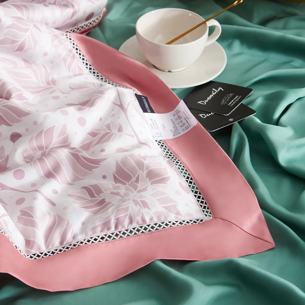 Стеганое одеяло Lyocell Tencel с узором в виде листьев 400 нитей для взрослых двойное