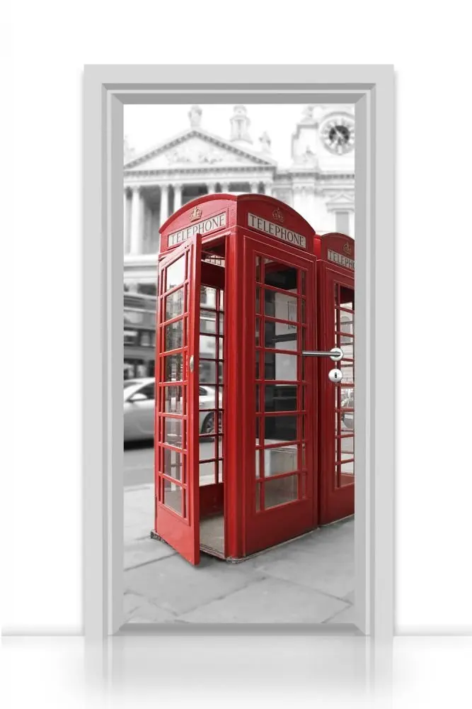 Бесплатная доставка 3D UK красная телефонная будка наклейка на дверь для спальни