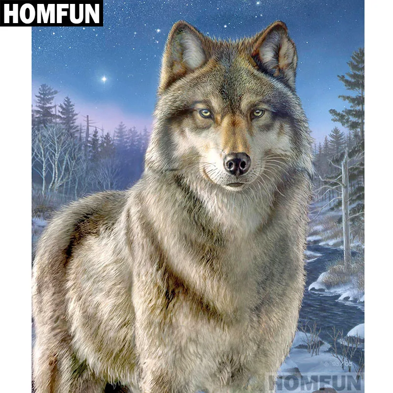 Алмазная живопись HOMFUN A01369 полноразмерная/круглая вышивка волк 5D сделай сам