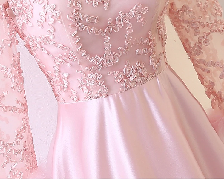 Vestidos de festa vestido longo para casamento, кружевное платье с длинными рукавами, ТРАПЕЦИЕВИДНОЕ розовое мусульманское платье подружки невесты