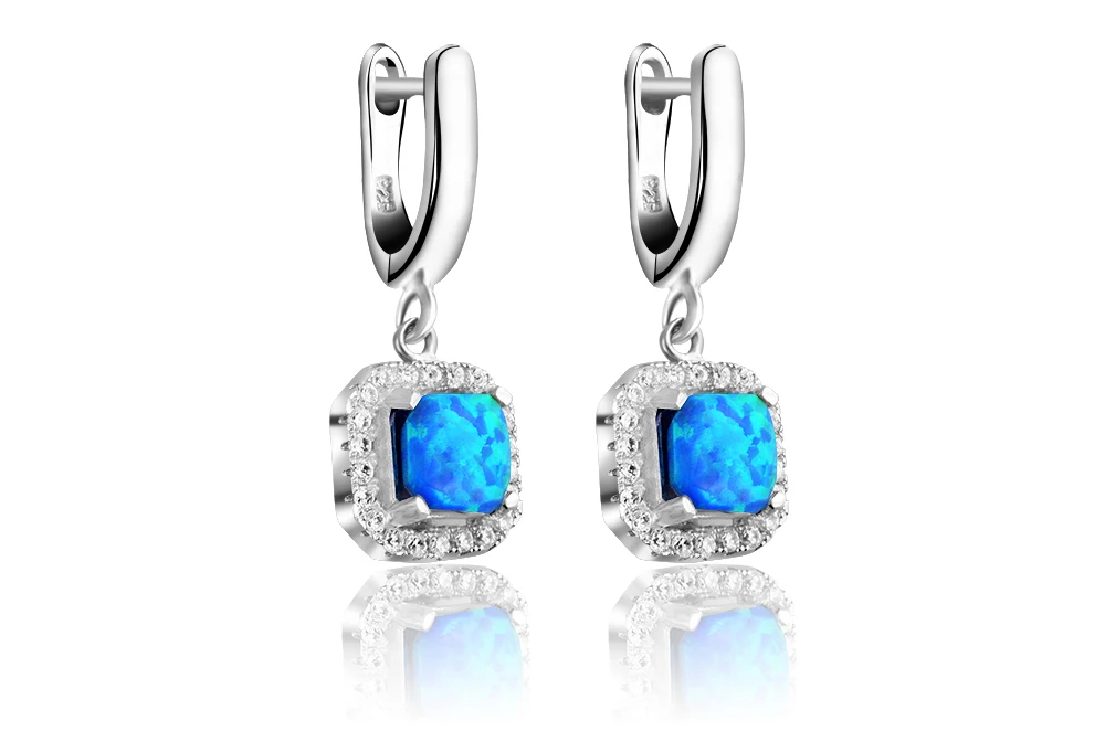 

DORMITH real 925 sterling silver earrings created blue opal earrings for women classics drop earring jewelry