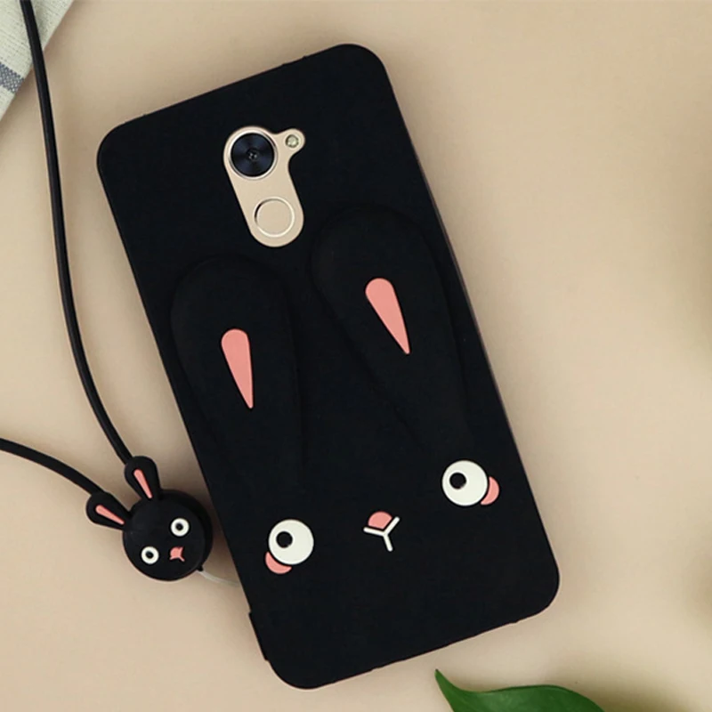 Cute Color Printed Case for Huawei Y7 Prime 2017 Soft Silicon Back Cover with Lanyard 5.5'' |